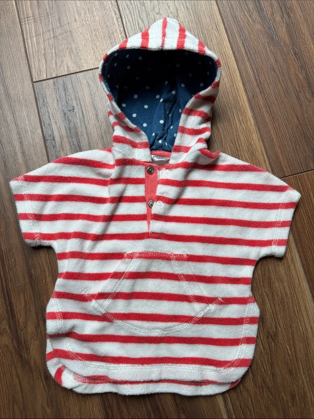 Baby Boden Red & White Striped Hooded Swim Poncho